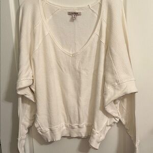 Free People Cream Waffle Knit Top